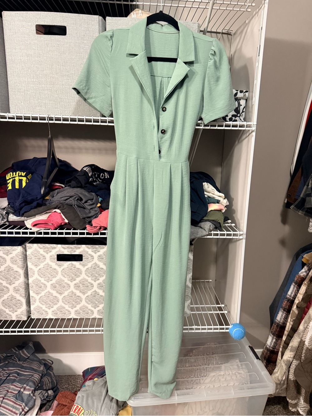 Light Sage Green Jumpsuit with Button Front